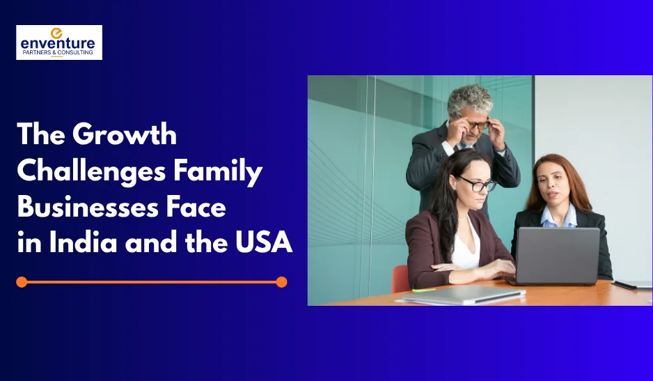 Growth challenges faced by family businesses in India and the USA with business team discussion